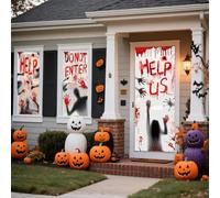 Juego de 5 hojas de calcomanías de gran tamaño para decoración de Halloween, 1 cubierta gigante espeluznante para puerta, 2 calcomanías grandes de terror para ventana, 2 calcomanías de huellas de