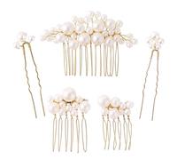 Juego de 5 horquillas para el pelo con perlas, peine lateral dorado en forma de U, peines de perlas para boda, tocado, accesorios vintage para novia