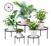 Juego de 5 Jardineras de Metal, Jardinera de Metal, Jardinera Negra, Taburete de Jardin Para Interior Exterior, Estanteria de Hierro Antioxidante para Decoracion de Casa y Jardin