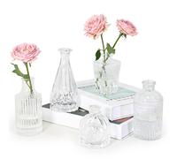 Juego de 5 jarrones de cristal SUPMIND con forma de capullo, transparentes, peque os floreros para centros de mesa, a granel, mini jarrones vinta