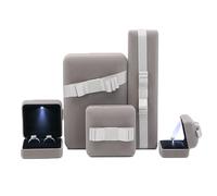 Juego de 5 joyeros de terciopelo con iluminación, organizador de anillos de boda gris con forro de terciopelo negro for collares y pulseras. Embalaje para regalo