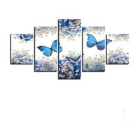 Juego de 5 lienzos abstractos modernos de mariposa azul para decoración del hogar, impermeable y resistente a la decoloración, estilo conciso sin marco, perfecto para vivir (S)