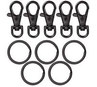 Juego de 5 llaveros planos de metal con cierres giratorios a presión, llavero con gancho de resorte, cierre de mosquetón para llaves, cordones de joyería, borde redondo, color negro