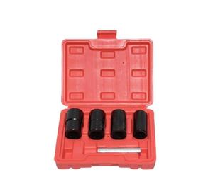 Juego de 5 llaves de vaso para extracción de pernos rotos, material CR-MO con tamaños de 17-22 mm, incluye caja de almacenamiento de polietileno
