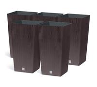 Juego de 5 macetas cuadradas para flores, plantas cuadradas, de plástico, 40 x 40 x 75 cm, para interior y exterior, marrón, 91 litros, diseño moderno