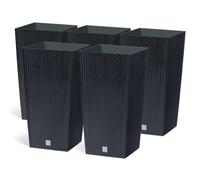 Juego de 5 macetas cuadradas para flores, plantas cuadradas, de plástico, 40 x 40 x 75 cm, para interior y exterior, color negro, 91 litros, diseño moderno
