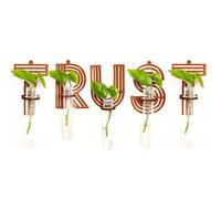 Juego de 5 macetas de propagación de pared con letras, tubos de ensayo, decoración de pared para plantas colgantes, jarrón de agua transparente, madera marrón, alfabeto, arte funcional, paquete de