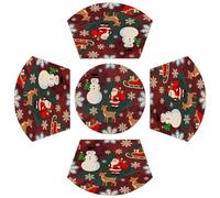 Juego de 5 manteles individuales redondos de vinilo con diseño de muñeco de nieve y Papá Noel, estilo vintage, con diseño de muñeco de nieve y Papá Noel, para mesa de comedor y cocina