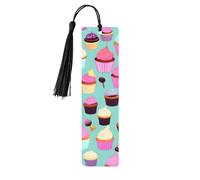 Juego de 5 marcapáginas artísticos con patrón de magdalenas para mujer, marcapáginas de madera con borlas, suministros de estudio