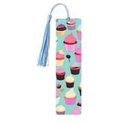 Juego de 5 marcapáginas artísticos con patrón de magdalenas para mujer, marcapáginas de madera con borlas, suministros de estudio