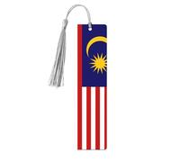 Juego de 5 marcapáginas artísticos de la bandera de Malasia para mujeres, marcapáginas de madera con borlas, suministros de estudio