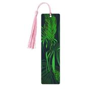 Juego de 5 marcapáginas artísticos de plantas tropicales verdes para mujeres, marcapáginas de madera con borlas, suministros de estudio