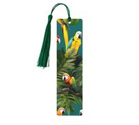 Juego de 5 marcapáginas artísticos de plantas tropicales y loros para mujeres, marcapáginas de madera con borlas, suministros de estudio