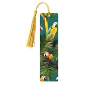 Juego de 5 marcapáginas artísticos de plantas tropicales y loros para mujeres, marcapáginas de madera con borlas, suministros de estudio