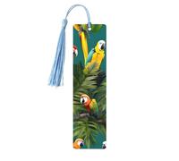 Juego de 5 marcapáginas artísticos de plantas tropicales y loros para mujeres, marcapáginas de madera con borlas, suministros de estudio