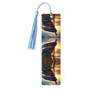 Juego de 5 marcapáginas artísticos náuticos para mujer, diseño de barco, playa, amanecer, hora del amanecer, suministros de estudio