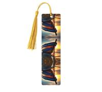 Juego de 5 marcapáginas artísticos náuticos para mujer, diseño de barco, playa, amanecer, hora del amanecer, suministros de estudio