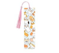 Juego de 5 marcapáginas artísticos para mujer, diseño de perro, con borlas, de madera, suministros de estudio