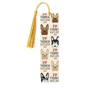 Juego de 5 marcapáginas con borlas de bulldog francés para mujer, suministros de estudio de libros de madera, accesorios para leer