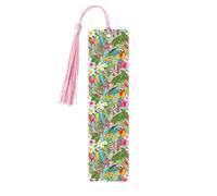 Juego de 5 marcapáginas con borlas de plantas tropicales y loros para mujer, suministros de estudio de libros de madera, accesorios para leer