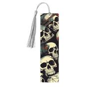 Juego de 5 marcapáginas de borla de esqueleto de calavera para mujer, suministros de estudio de libros de madera, accesorios para leer