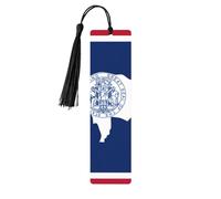 Juego de 5 marcapáginas de madera, bandera del estado de Wyoming de doble cara impresa con borlas, marcadores de libro de madera natural para leer, adultos, mujeres, hombres, regalos para amantes de