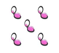 Juego de 5 mini cepillos plegables portátiles 2 en 1 para mujeres y niñas, con bolsa de aire, para masaje, redondo, de viaje, con espejo, color rojo rosa