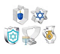 Juego de 5 moldes de galletas de acero inoxidable con forma de estrella de Janucá, cortadores de galletas de caramelo de Janucá para decoraciones de fiesta de Hanukkah