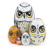 Juego de 5 muñecas nido rusas de madera con temática de animales de búho, muñeca matrioshka hecha a mano en forma de huevo muñeca apilable de madera para cumpleaños infantiles, Navidad, año nuevo