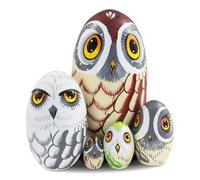 Juego de 5 muñecas rusas nido de madera con forma de huevo, diseño de búho, decoración para niños, día del padre, Navidad, cumpleaños, amantes de los búhos, decoración del hogar