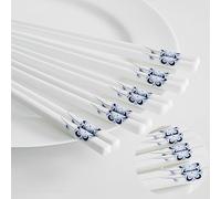 Juego de 5 palillos de cerámica, bonitos palillos de porcelana china fáciles de limpiar, gran reemplazo de plástico/madera, 9.7 pulgadas (pavo real azul)