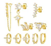 Juego de 5 pares de pendientes dorados hipoalergénicos, aretes chapados en oro de 14 quilates, aretes pequeños de aro multiperforación, aretes de oro para mujer, aretes de cartílago delicados