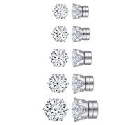 Juego de 5 pares de pendientes magnéticos de aleación con circonitas, 10 piezas (4-8 mm), sin perforación, elegantes y cómodos para mujeres y hombres, con elegante caja de regalo negra.