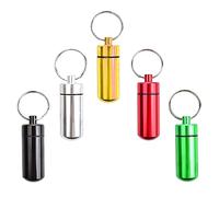 Juego de 5 pastilleros de metal con llavero, caja de almacenamiento pequeña para medicamentos al aire libre, llavero de botella