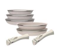 Juego de 5 pcs: 5 sartenes Ø18Ø20Ø24(x2) Ø28cm en aluminio prensado con revestimiento ILAG con 2 mangos extraibles