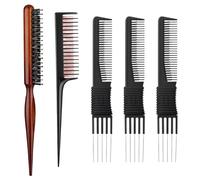 Juego de 5 peines de cola de rata para mujer, peines de burla, peine de peinado de 3 filas y peines de peluquería para cabello natural (crea varios peinados)