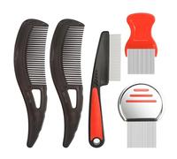 Juego de 5 peines para piojos de acero inoxidable y peine anticaspa, 1 peine para pulgas, 1 peine para piojos, 2 cepillos de dientes huecos, 1 peine largo para caspa, contra la caspa, piojos y pulgas