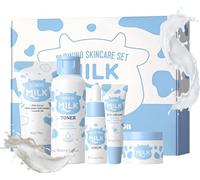 Juego de 5 piezas de cuidado facial de leche para adolescentes, niñas y mujeres, set de cuidado de la piel coreano con crema facial, crema para los ojos, sérum facial