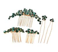 Juego de 5 piezas de horquillas para el pelo de novia, 3 peinetas para el pelo + 2 horquillas, joyas de piedras preciosas en forma de U, pinzas para el pelo para mujeres y mujeres, color verde