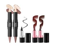 Juego de 5 piezas de maquillaje 5D 2 en 1, delineador de labios y lápiz labial, crema, iluminador, bronceador, delineador de ojos, para mujeres y niñas, barra de contorno de doble punta