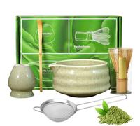 Juego de 5 piezas de matcha, juego de té matcha japonés, kit de fabricación de matcha hecho a mano que incluye batidor de bambú Chasen, cuenco de té de cerámica, cuchara, colador y soporte para