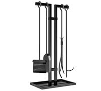 Outsunny Juego herramientas chimenea 5 piezas metal con soporte Negro | Juego de herramientas para chimenea con escoba, pala, tenazas, atizador