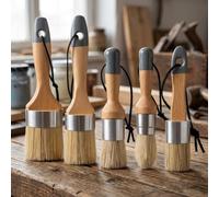 Juego de 5 pinceles de tiza y cera, cerdas de cerdo naturales con mango de madera de haya, 5 herramientas para Annie para pintura Sloan