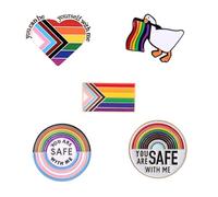 Juego de 5 pines de orgullo para hombres y mujeres, insignias de aleación esmaltada, bandera del arco iris, corazón, pato, You're Safe with Me, broches LGBT, accesorios de joyería gay lesbiana, Zinc