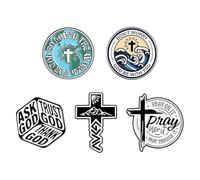 Juego de 5 pines de solapa esmaltados cristianos con versículo bíblico con texto en inglés "For God So Loved the World" "Don't Worry God Be With You" Ask Trust Thank God Pray Faith Religious Pin
