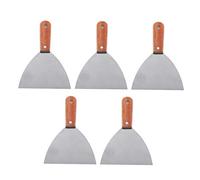 Juego de 5 raspadores de pintura de acero al carbono resistentes con mango de madera, calidad comercial y multiusos, ancho de la hoja de 4/5/6 pulgadas, para barbacoa y madera + plata, 5 pulgadas