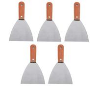 Juego de 5 raspadores de pintura de acero al carbono resistentes con mango de madera, calidad comercial y multiusos, ancho de la hoja de 4/5/6 pulgadas, para barbacoa y madera + plata, 4 pulgadas
