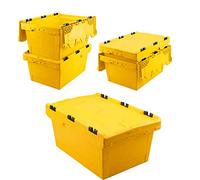 Juego de 5 recipientes reutilizables con tapa plegable, color amarillo, precintables, 600 x 400 x 200 mm, 29 litros