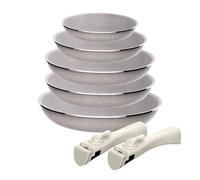 Juego de 5 pcs: 5 sartenes Ø18Ø20Ø24(x2) Ø28cm en aluminio prensado con revestimiento ILAG con 2 mangos extraibles