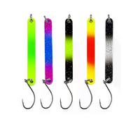 Juego de 5 señuelos de cuchara para pesca, 25 g, cebo metálico de cobre, giratorio a rayas, doble cara,